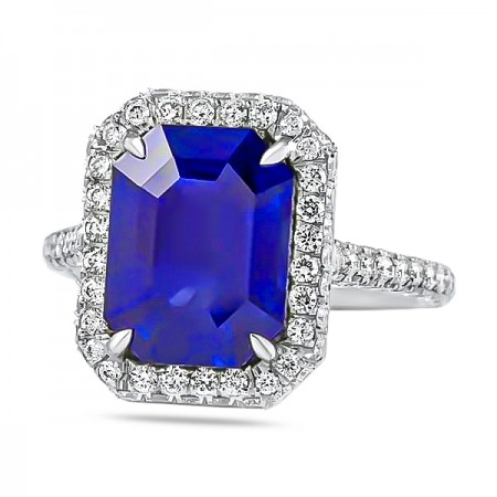 5.29 Carat Sapphire Halo & Three-Row Band Ring front