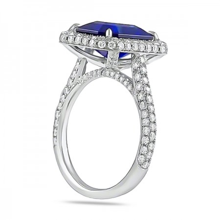 5.29 Carat Sapphire Halo & Three-Row Band Ring front