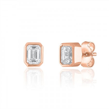 Bezel Set Emerald Cut Studs 