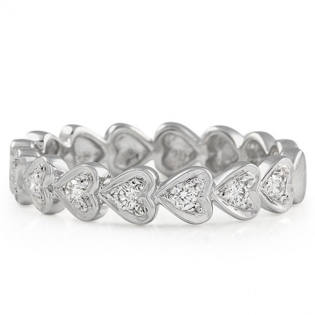 Round Diamond Heart Shape Bezel Wedding Band white gold flat