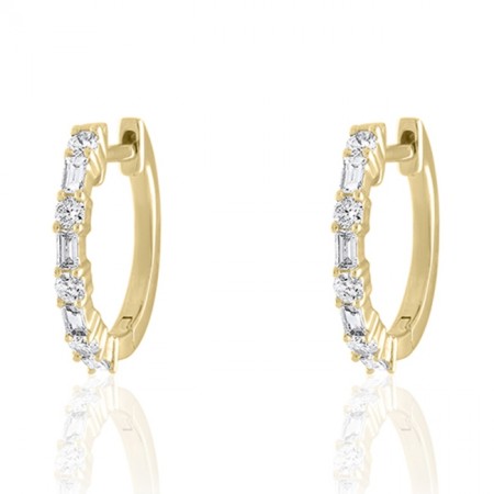 Round Diamond Baguette Huggies