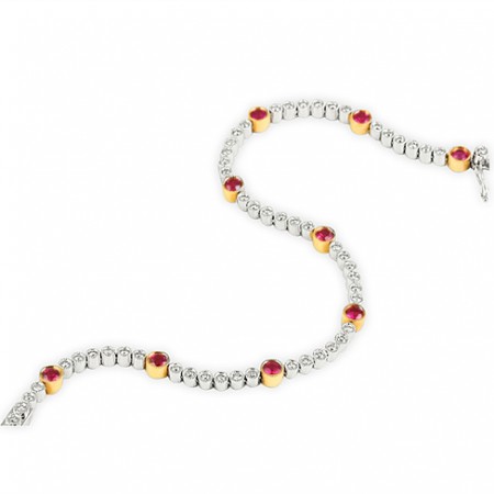 Bezel Set Sapphire & Diamond 18K White Gold Bracelet