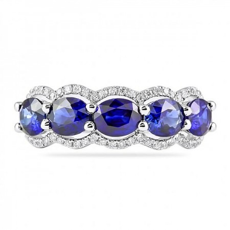 Oval Sapphire and Pave Diamond Halfway Band flat