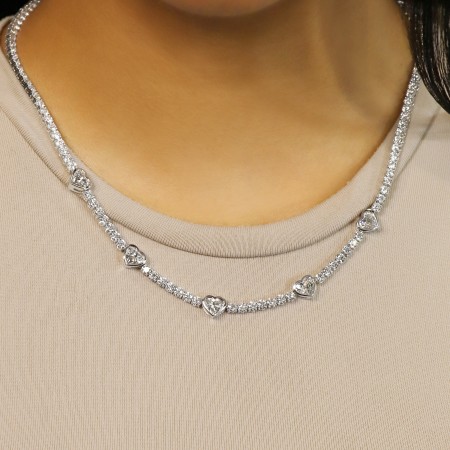 12.37 carat TW Round & Heart Shape Lab Diamond Tennis Necklace