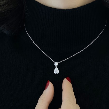 Pear and Round Lab Diamond Pendant front