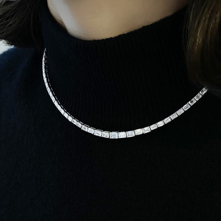 13.41 carat Emerald Cut Lab Diamond Graduating Tennis Necklace front
