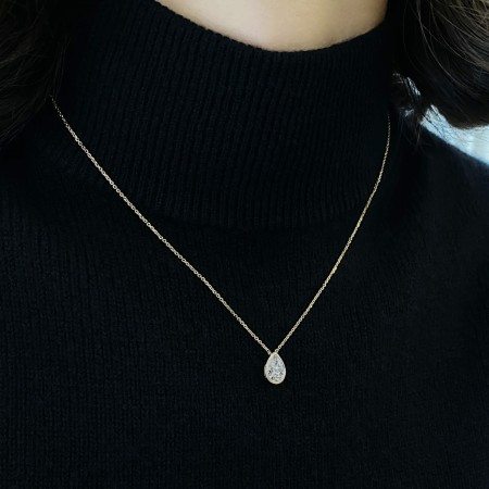 1.5 carat Pear Shape Lab Diamond Bezel Pendant yg