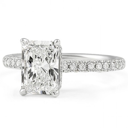 1.75ct Radiant Lab Diamond Three-Row Band Engagement Ring top