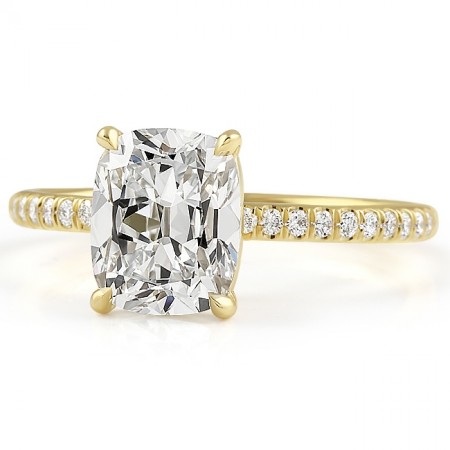 1.82ct Antique Cushion YG Pave Engagement Ring top