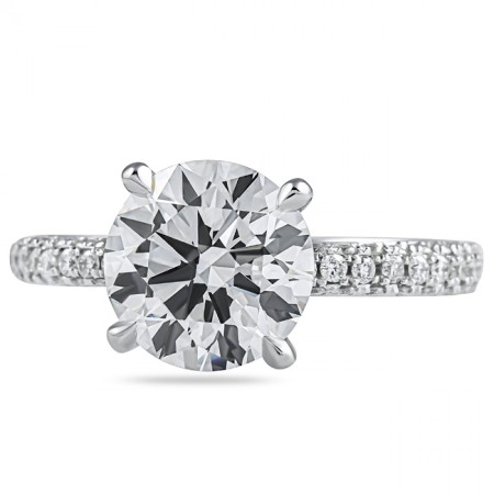 2.73ct Round Lab Diamond Three Row Engagement Ring flat