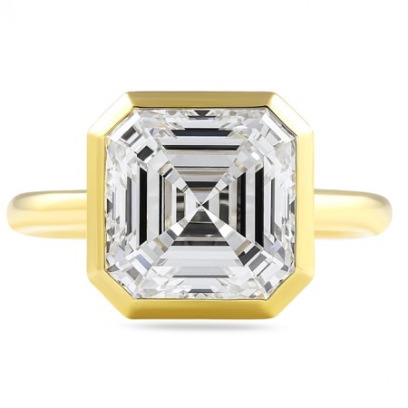 4.16 carat Asscher Cut Lab Diamond Bezel Set Ring flat