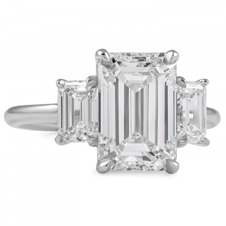 3.06 carat Emerald Cut Lab Diamond Three-Stone Ring flat