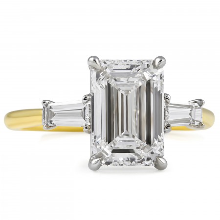 2.72 carat Emerald Cut Lab Diamond Three-Stone Engagement Ring flat