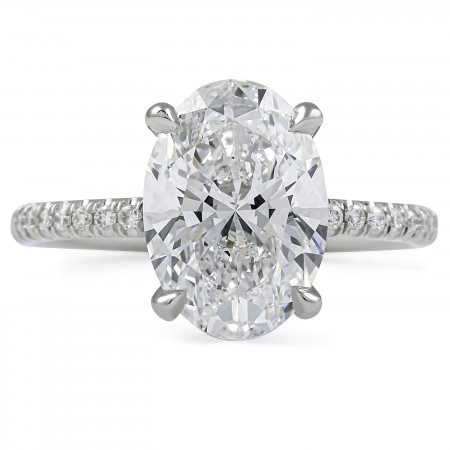 3.08 carat Oval Lab Diamond Pave Prong Engagement Ring flat