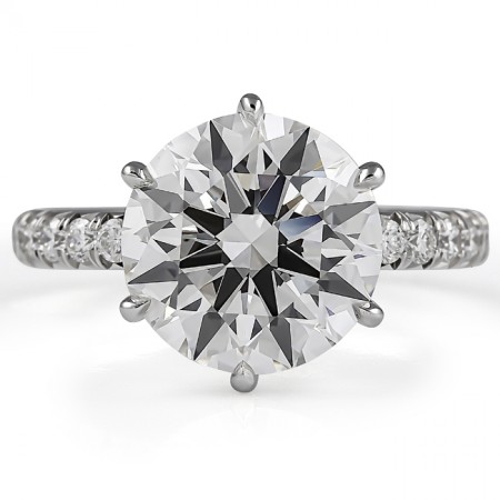 4.23 carat Round Lab Diamond Six Prong Engagement Ring flat