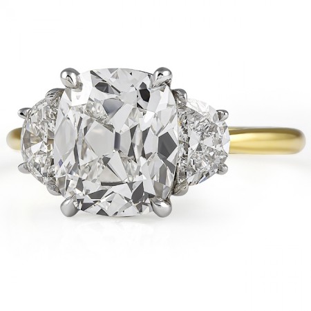 3.02 Antique Cushion Lab Diamond Three-Stone Ring flat