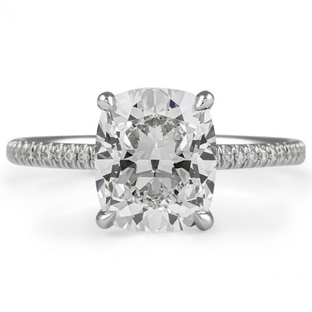 2.65 carat Cushion Cut Lab Diamond Pave Prong Engagement Ring flat