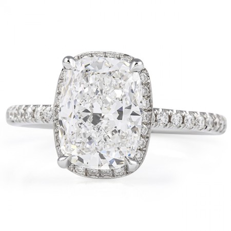 2.37 carat Cushion Cut Lab Diamond Hidden Halo™ Ring flat