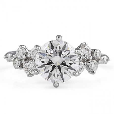 1.55 carat Round Lab Diamond Graduating Floral Engagement Ring flat