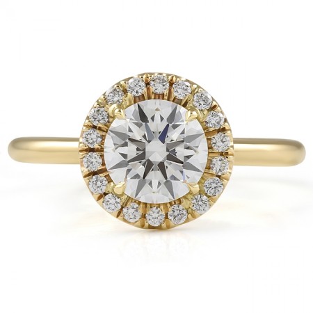 1.02 carat Round Lab Diamond Yellow Gold Halo Ring  flat