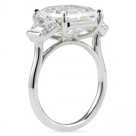 6.51 carat Asscher Cut Lab Diamond Three Stone Engagement Ring flat