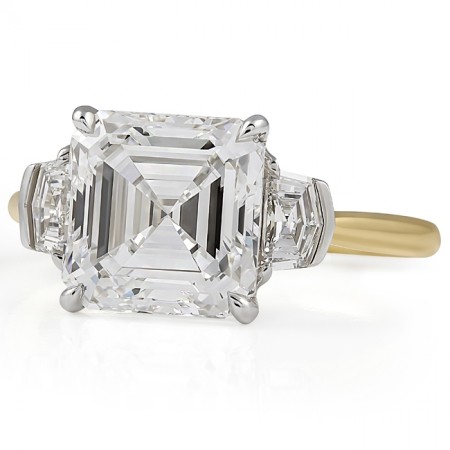3.67 carat Asscher Cut Lab Diamond Three-Stone Engagement Ring flat