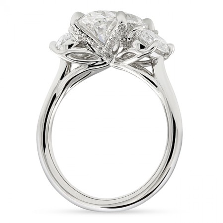 3.06 carat Oval Shape Lab Diamond Lotus Three-Stone Ring flat