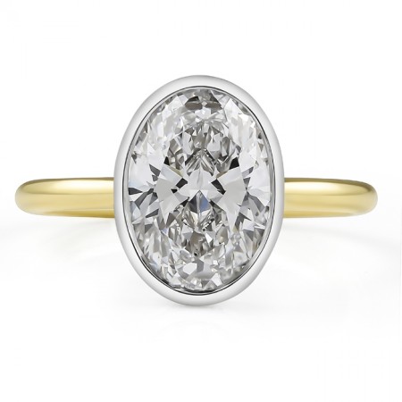 2.76 carat Oval Lab Diamond Bezel Set Pave Wrap Ring flat