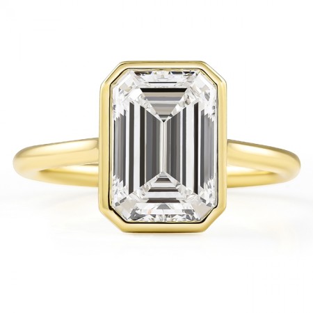 2.72 carat Emerald Cut Lab Diamond Bezel Set Ring flat