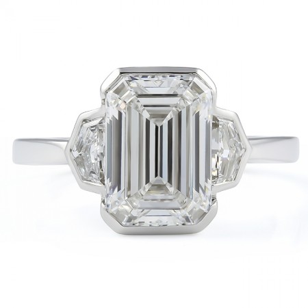 3.02 carat Emerald Cut Lab Diamond Bezel Set Three-Stone Ring flat