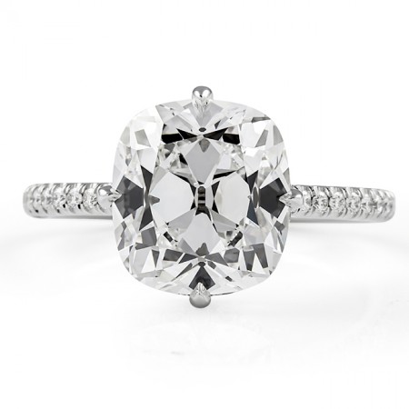 4.02 carat Antique Cushion Lab Diamond Compass Prong Ring flat