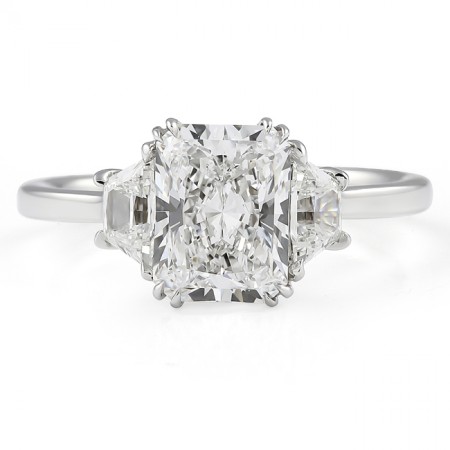 1.76 carat Radiant Cut Lab Diamond Double Prong Three-Stone Ring flat