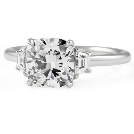2 carat Cushion Cut Lab Diamond Three Stone Engagement Ring flat