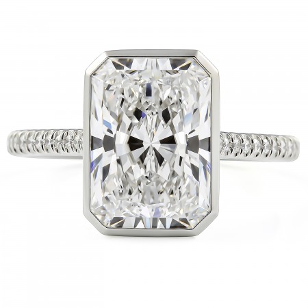 3.81 carat Radiant Cut Lab Diamond Bezel Set Ring flat