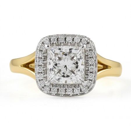 1.61 carat Princess Cut Lab Diamond Two-Tone Halo Split Ring flat
