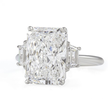 4.78 carat Radiant Cut Lab Three-Stone Engagement Ring flat