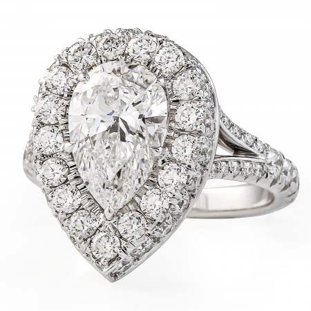 2 carat Pear Shape Lab Diamond Bold Double Edge Halo Ring flat