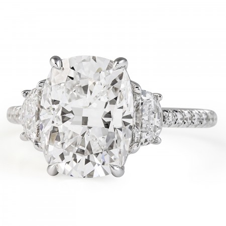 4.01 carat Cushion Cut Lab Diamond Three-Stone Ring flat