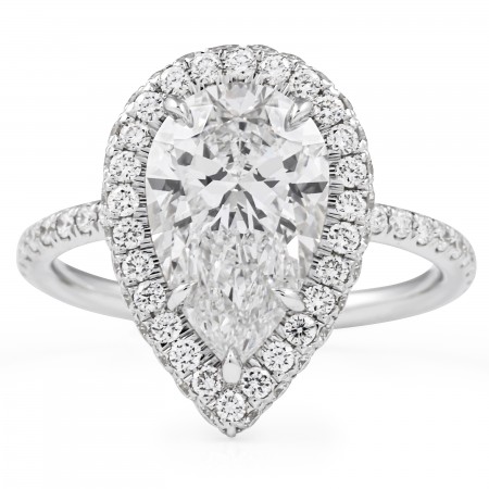 2.45 carat Pear Shape Lab Diamond Lotus Stem Halo Ring flat