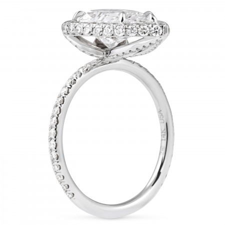 2.45 carat Pear Shape Lab Diamond Lotus Stem Halo Ring flat
