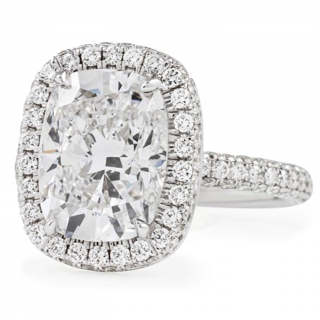 4.08 carat Cushion Lab Diamond Halo Three-Row Ring flat