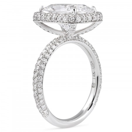 4.08 carat Cushion Lab Diamond Halo Three-Row Ring flat