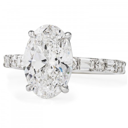 3.03 carat Oval Lab Diamond with Baguette & Round Band flat