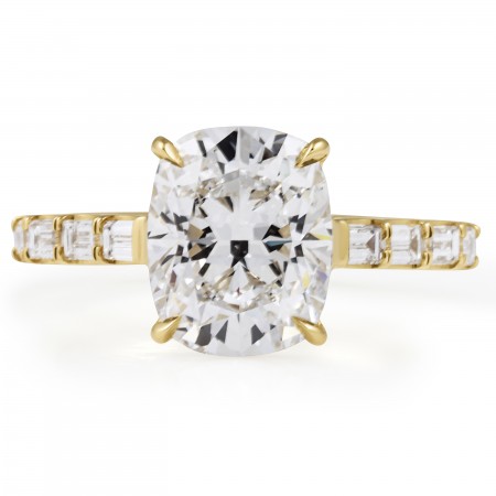 3.01 carat Cushion Lab Diamond Baguette Band Ring flat