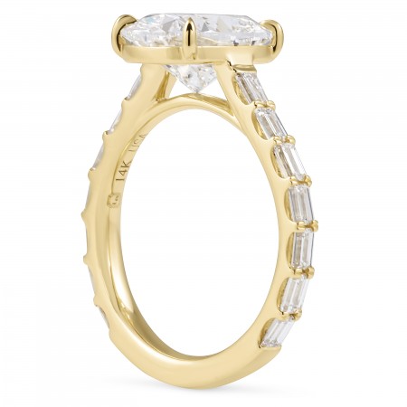 3.01 carat Cushion Lab Diamond Baguette Band Ring flat
