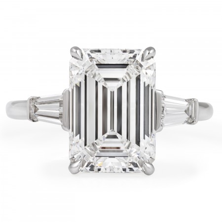 4.1 carat Emerald Cut Lab Diamond Three-Stone Ring flat