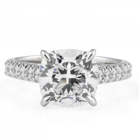 3.08 carat Cushion Lab Diamond Wide Pave Ring flat