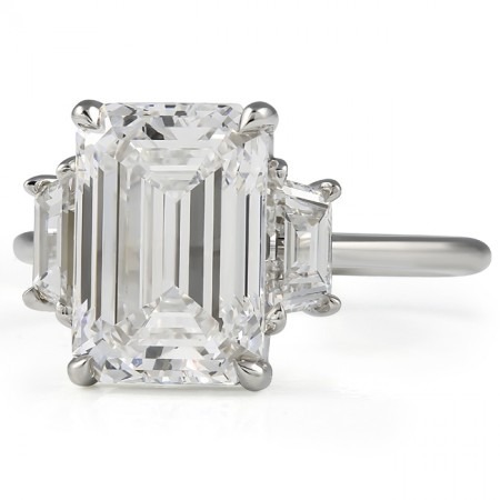 4.10 carat Emerald Lab Diamond Three Stone Ring flat