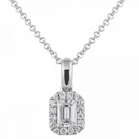 Petite Emerald Cut Diamond Halo Pendant