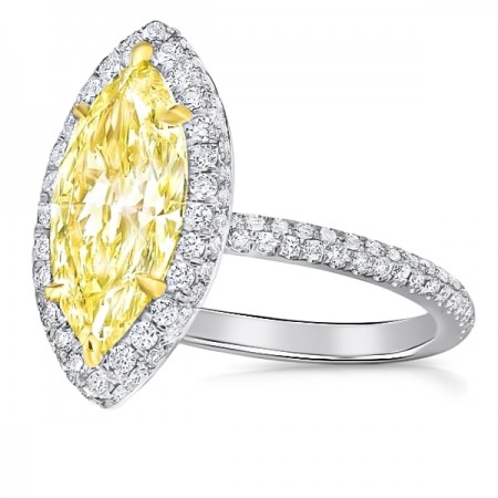 2.00ct Yellow Diamond Marquise Cut Halo Ring flat